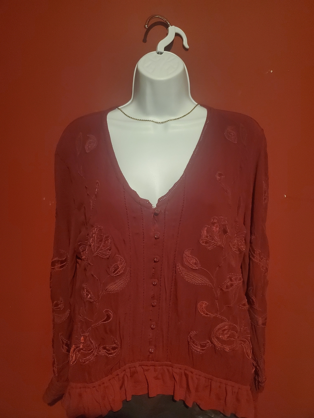Anthropologie vine red button down blouse